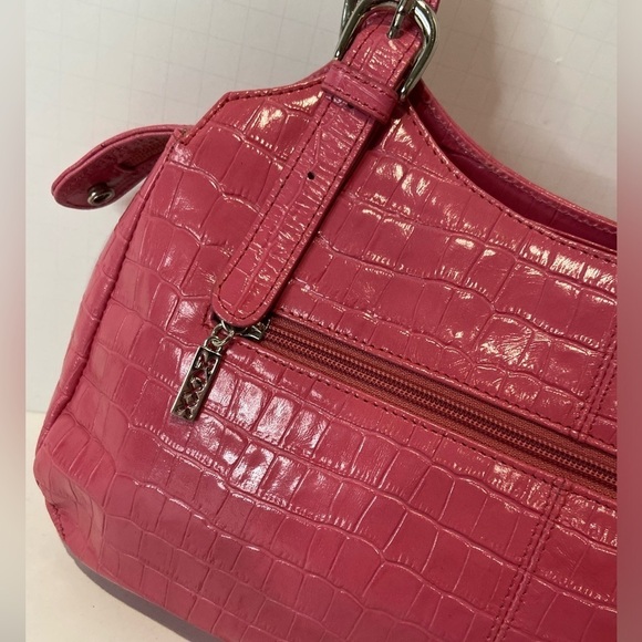 Maxx New York~Dark Pink Croco Embossed Leather Shoulder Bag~Top Zipper Closure - Picture 3 of 14